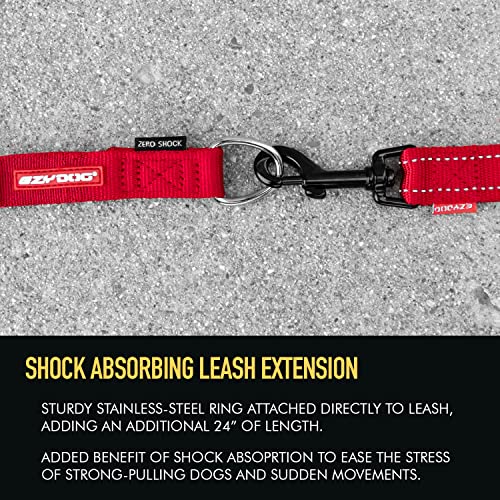 EzyDog Zero Shock Leash Extension – Shock Absorbing Bungee Leash Extender for Dogs That Pull or Excite, with Traffic Control Handle (24”, Red) - color: Red