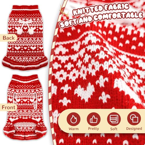 Dog Christmas Sweater Dress with Leash Hole Turtleneck Xmas Girl Dog Clothes Soft Pet Dogs Outfits Warm Fall Winter Puppy Knitted Pullover for Small Medium Dogs Cats（Red Heart,Large） - color: Red Heart, size: Large
