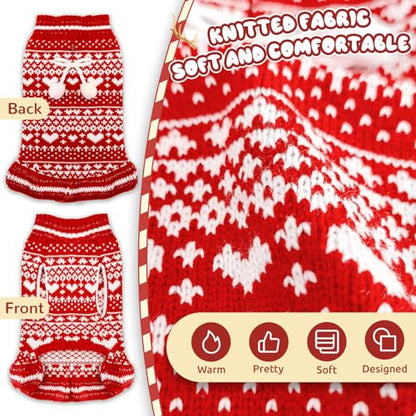 Dog Christmas Sweater Dress with Leash Hole Turtleneck Xmas Girl Dog Clothes Soft Pet Dogs Outfits Warm Fall Winter Puppy Knitted Pullover for Small Medium Dogs Cats（Red Heart,Large） - color: Red Heart, size: Large