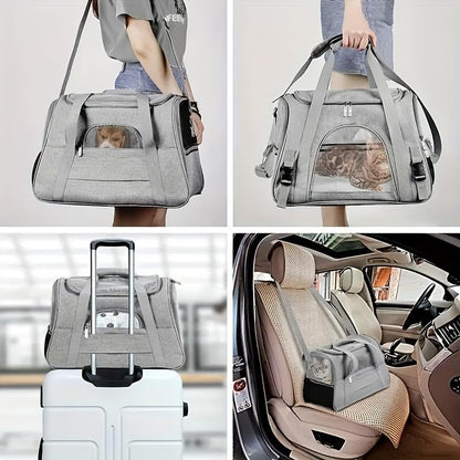 Cat Carrier Bag, Airline Approved Soft Carrier for Cats & Small Dogs | Airline approved pet carrier for pets under 15lb, breathable mesh with privacy cover, lightweight, foldable & washable - color: grey