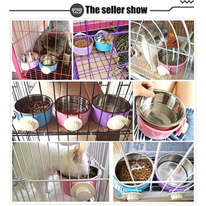 Crate Dog Bowl Removable Stainless Steel Water Food Feeder Bowls Cage Coop Cup for Cat Puppy Bird Pets - color: Purple, size: Small