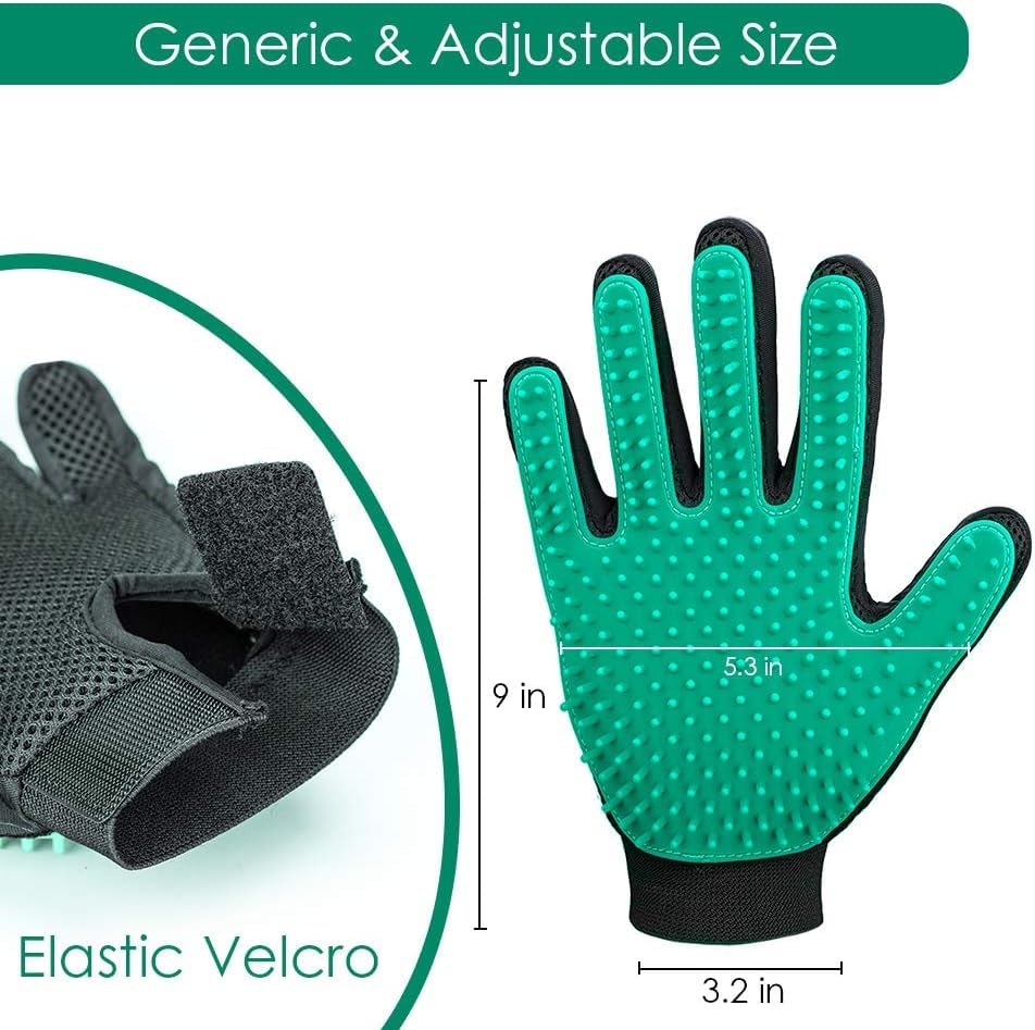 Pet Hair Remover Glove - Gentle Pet Grooming Glove Brush - Deshedding Glove - Massage Mitt with Enhanced Five Finger Design - Perfect for Dogs & Cats with Long & Short Fur - 1 Pack (Right-hand), Green - color: Green