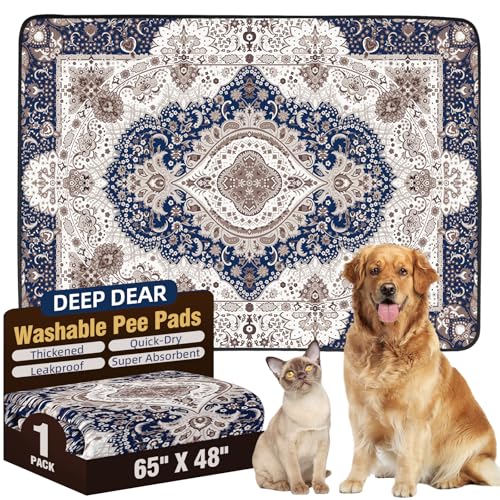 DEEP DEAR Washable Pee Pads for Dogs 65"x48" 1 Pack, Reusable Dog Pee Pads Extra Large, Super Absorbent Puppy Pads XXL, Waterproof & Leak-Proof Dog Potty Training Pads, Non-Slip Pet Incontinence Pads - color: Classic Brown