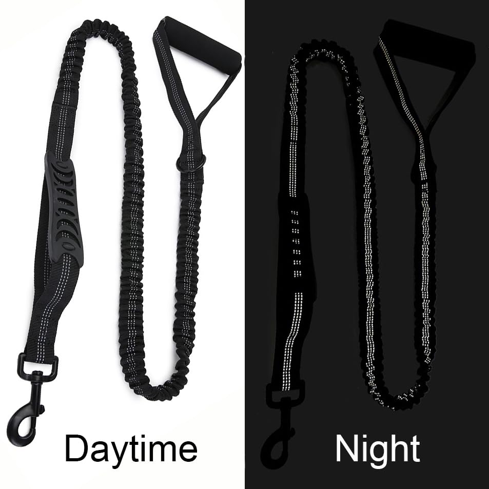 Bungee Double Handle Dog Leash Shock Absorbing Lead Traffic Control, Black | Two Handles, Reflective, Shock Absorption, 4FT to 5FT Elastic Length, For Small Medium Large Dogs, No Adjustable - color: Black