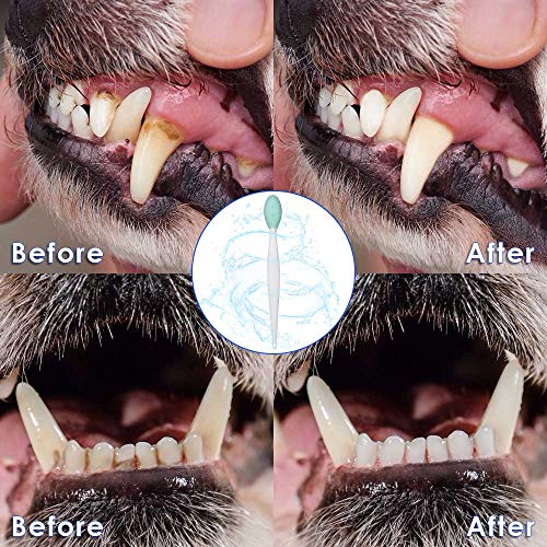 AUTOWT Dog Toothbrush, 4 Packs Silicone Pro Double-Sided Soft Comfort Gentle Dental Brushes Set Kit with 5.7 inches Curved Long Handle for Puppy Small Medium Dogs Cats Most Pet (Set 1)