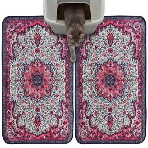 Hompet Cat Litter Mat 2 Pack, 19x30 Machine Washable Trapping Mats for Cats, Super Absorbent & Urine-Proof Cat Litter Box Mat for Floor, Waterproof & Non Slip Kitty Litter Rug - color: Rose Pink Mandala, size: 19x30 Inch (Pack of 2)
