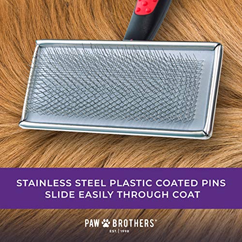 Ryan's Pet Supplies Paw Brothers Flat Slicker Brush for Dogs, Dog Brush for Long Haired Dogs, Professional Grade, Coated Tips, Gentle on Skin, Maximum Coverage, Large 4.5" x 2" - size: Large