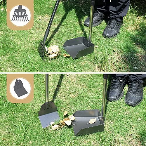 Heeyoo Dog Pooper Scooper, Dog Poop Tray and Rake Set, Pet Waste Removal Scoop with Long Adjustable Sectional Stainless Handles - color: Silver/Black