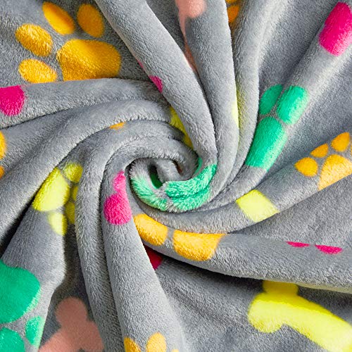 Allisandro Luxurious Dog Blanket, 350 GSM Super Fuzzy Microplush Fleece Pet Blankets for Small Medium Large Dogs and Cats, Vivid Paw and Bone, 64 x 40 Inches - color: Vivid Paw and Bone, size: 64" x 40"