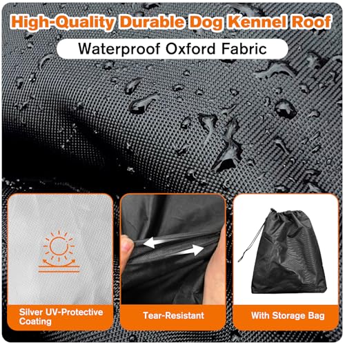 10'W X 10'L Waterproof Dog Kennel Cover Outdoor 600D Oxford Fabric Dog Kennel Roof with Silver UV-Protective Coating for Windproof, Rainproof, Sun-Protective(Covers Only) - size: 120.0"L x 120.0"W x 25.9"H