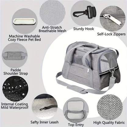 Cat Carrier Bag, Airline Approved Soft Carrier for Cats & Small Dogs | Airline approved pet carrier for pets under 15lb, breathable mesh with privacy cover, lightweight, foldable & washable - color: grey