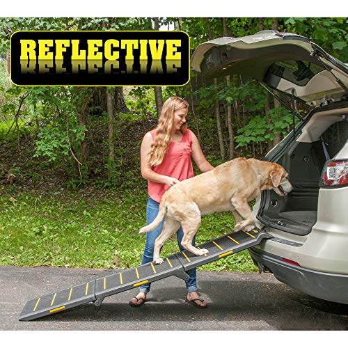 Pet Gear Tri-Fold Portable Pet Ramp for Dogs/Cats, 71" Long, Safety Yellow | Extra Wide, Holds up to 200lbs, Compact/Easy Fold with Safety Tether - color: SAFETY YELLOW
