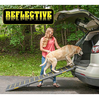 Pet Gear Tri-Fold Portable Pet Ramp for Dogs/Cats, 71" Long, Safety Yellow | Extra Wide, Holds up to 200lbs, Compact/Easy Fold with Safety Tether - color: SAFETY YELLOW