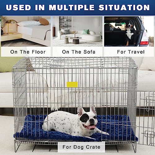 Washable Dog Bed Mat Crate Pad Soft Fluffy Pet Kennel Beds Dog Sleeping Mattress for Large Jumbo Medium Small Dogs, 36 x 23 Inch, Blue - color: Blue, size: 36.00" x 23.00" x 1.50"