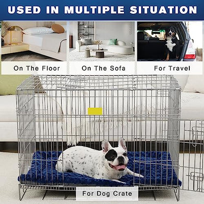 Washable Dog Bed Mat Crate Pad Soft Fluffy Pet Kennel Beds Dog Sleeping Mattress for Large Jumbo Medium Small Dogs, 36 x 23 Inch, Blue - color: Blue, size: 36.00" x 23.00" x 1.50"