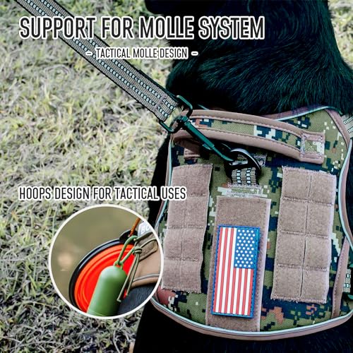 Tactical Dog Harness for Medium & Large Dogs, Woodland Camo Adjustable No-Pull Control with Handle, Heavy Duty Reflective Vest - Size XL - color: Woodland Camo, size: XL