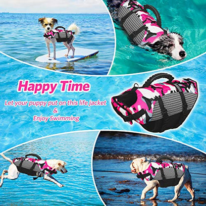 Dog Life Jacket Pet Safety Vest,Adjustable Lifesafer Swimming Vest, Dog Life Jacket for Swimming,Reflective Preserver with Rescue Handle for Small Medium and Large Dogs (XX-Large, Pink), XXL
