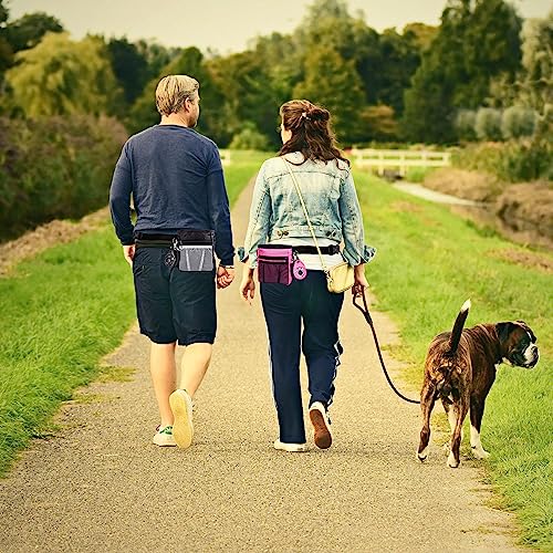 STMK Dog Treat Pouch Dog Clicker Training Kit, Dog Training Treat Pouch Dog Clicker for Training, 3 Ways to Wear Easily Carries Treat Pouches for Pet Training (Black and Pink) - color: Black and Pink
