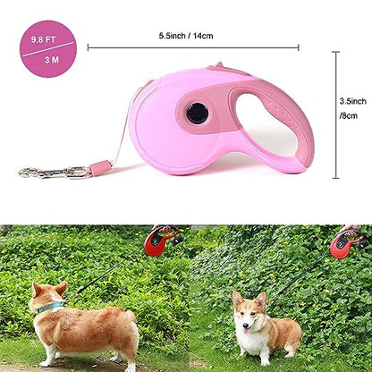 Retractable Dog Leash, 9.8FT Dog Walking Leash for Small Medium Dog Up to 45lbs, One-Handed Brake, Pause, Lock, No Tangle Nylon Tape, Anti-Slip Handle, Pink 3M - size: 9.8FT-PINK