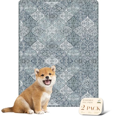 nunubaby Washable Pee Pads for Dogs, Stylish, Non-Slip and Leak-Proof Pee Pads. Reusable Potty Pads for Dogs for Crates and Floors.(Blue/Multi, 18" x24" ) - color: Blue/Multi, size: 18x24 Inch (Pack of 2)