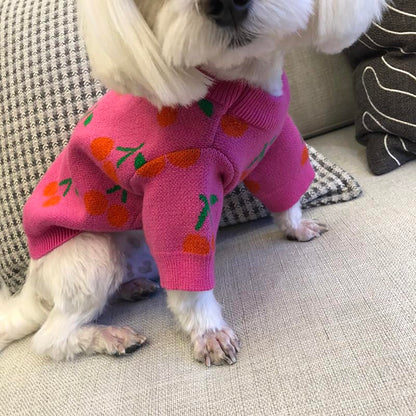 Dog Sweater for Small Dogs Pink Cherry Knitted Pullover,Puppy Sweatshirts Chihuahua Sweaters Warm Soft Pet Yorkie Winter Clothes for Kitten Cats and Dogs (Medium) - size: Medium(9-11lbs)