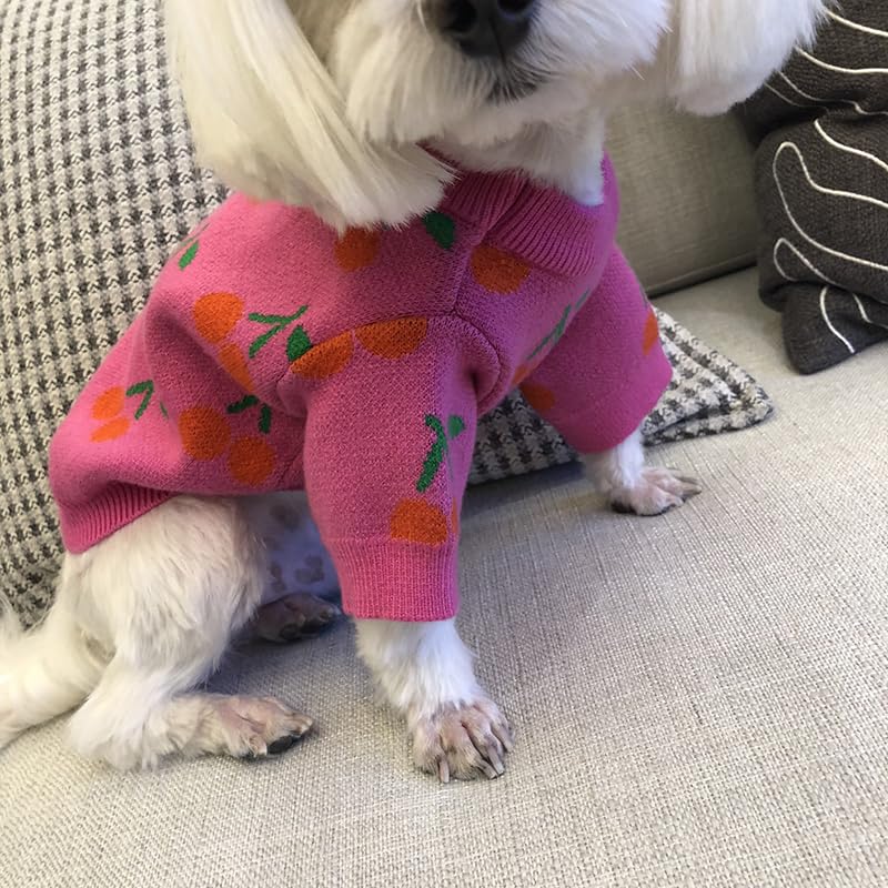 Dog Sweater for Small Dogs Pink Cherry Knitted Pullover,Puppy Sweatshirts Chihuahua Sweaters Warm Soft Pet Yorkie Winter Clothes for Kitten Cats and Dogs (Large) - size: Large(11-15lbs)