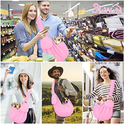 SlowTon Dog Carrier Sling - Thick Padded Shoulder Strap Adjustable Dog Carriers for Small Dogs, Puppy Carrier Purse for Pet Cat with Front Zipper Pocket Safety Belt Machine Washable (Light Pink, M) - color: G-Pink Knitted Fabric