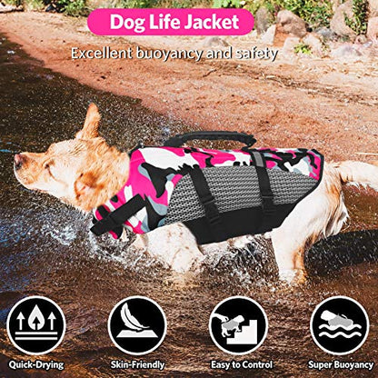 Dog Life Jacket Pet Safety Vest,Adjustable Lifesafer Swimming Vest, Dog Life Jacket for Swimming,Reflective Preserver with Rescue Handle for Small Medium and Large Dogs (XX-Large, Pink), XXL