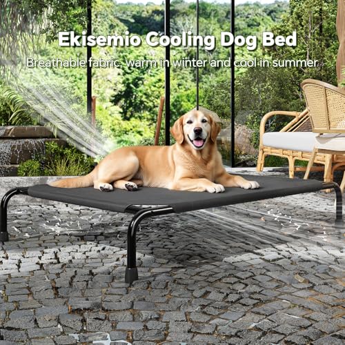 Ekisemio Elevated Dog Bed for Large Dogs, Waterproof XL Pet Cot with Breathable Mesh, Outdoor & Indoor Cooling Dog Bed, Raised Frame for Joint Support, Black