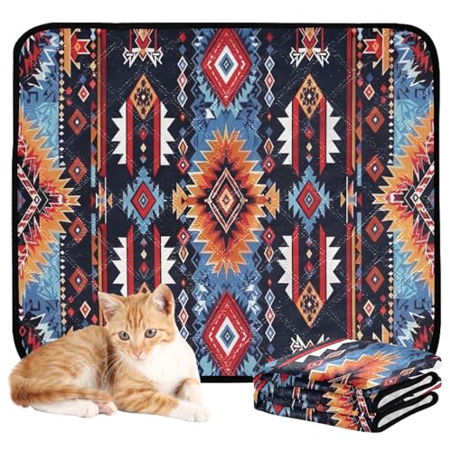 Qilmy Aztec Pet Mat, Waterproof Reusable Dog Training Pad Anti-Slip Pet Creat Pad for Small Medium Large Dogs and Cats - size: Smallx3