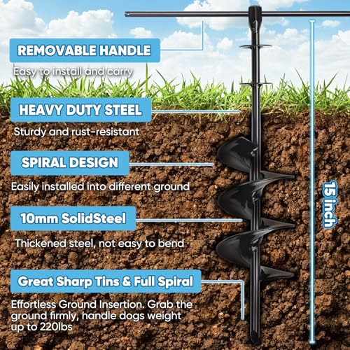 Heavy Duty Dog Tie-Out Cable and Stake for Yard Camping, with 30ft Heavy Duty Cable with Spring, for Small Medium Large Dogs up to 210 lbs, 360°Swivel Dog Run- No Tangle, Spiral Dog Stake (Black+30FT) - color: Black+30FT