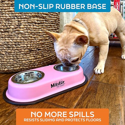 Master Pet Supply Double Dog Bowls Set with Elevated Base and 2 (8 oz) Stainless Steel Removable Dishes (Navy Blue) – Double Cat Food Water Bowl, Dog Puppy Food Bowl Set, Rust Resistant - color: Navy Blue