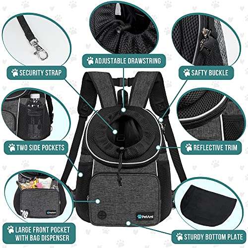 PetAmi Adjustable Dog & Cat Chest Carrier Backpack, Ventilated for Hiking & Camping, Small to Large Pets, Max 10 lbs, Dark Gray - color: Dark Gray, size: Medium (15x8x15.5)