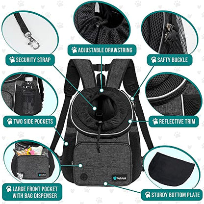 PetAmi Adjustable Dog & Cat Chest Carrier Backpack, Ventilated for Hiking & Camping, Small to Large Pets, Max 10 lbs, Dark Gray - color: Dark Gray, size: Medium (15x8x15.5)