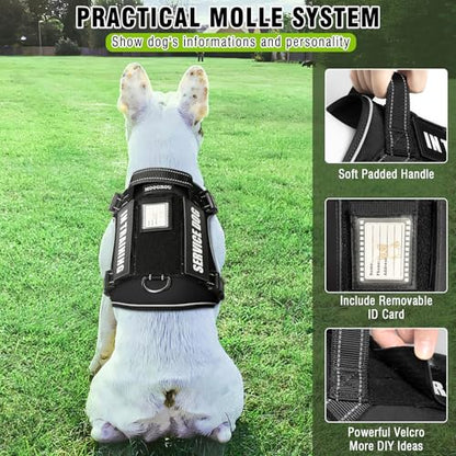 Tactical Dog Harness and Leash Set Medium Sized Dog,Heavy Duty No Pull Service Dog Vest and 10 Patches with Dog Seat Belt,Reflective Adjustable Pet Harness for Training Walking Hiking Black M - color: Black, size: Medium