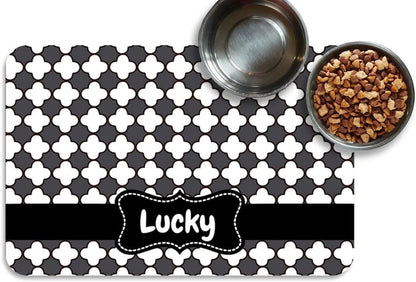 Personalized Dog & Cat Food Mat with Name | Waterproof PU Pet Bowl Mat Non-Slip Rubber Bottom Easy Clean Available in 3 Sizes (24"×16", 30"×20", 36"×24") Pet Feeding Mat for Food & Water （Dot） - color: Dot