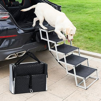 Uross Dog Stairs for Car 5 Steps - Collapsible Dog Steps Ramp for Car and SUV, Aluminum Pet Ramp Stairs for Large Dogs,Telescoping Ladder for Truck, High Bed - size: 5 Steps (Suitable for SUV & Truck)