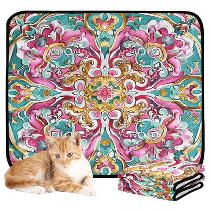 Qilmy Mandala Pet Mat, Waterproof Reusable Dog Training Pad Anti-Slip Pet Creat Pad for Small Medium Large Dogs and Cats - size: Smallx3