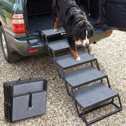 Veehoo Collapsible Dog Stairs for Large Dogs Extra Wide, 5 Steps Folding Dog Steps for Car Truck SUV 20" Wide, Heavy Duty Pet Loader Ramp Ladder Portable with Non Slip Surface, Support up to 200lbs - size: 5 Steps
