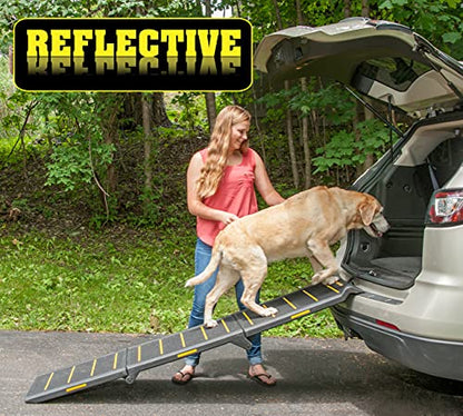 Pet Gear Tri-Fold Portable Pet Ramp for Dogs and Cats, 71" Long, Extra Wide, Holds up to 200lbs, Patented Design, Compact/Easy Fold with Safety Tether, Available in 2 Models - color: Black/Yellow (Reflective) Extra Wide 2023