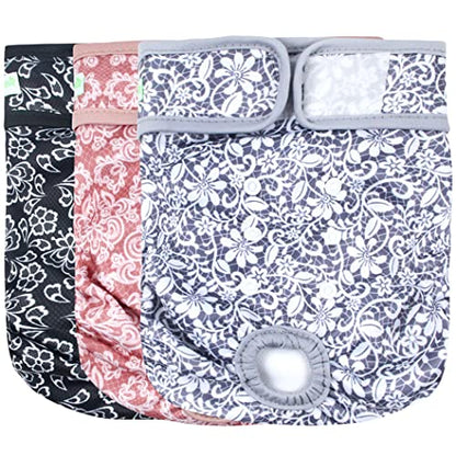 wegreeco Luxury Washable Reusable Dog Diapers (Stylish Pattern) - Female Dog Diapers, Doggie Diapers, 3 Pack (Lace, Small) - color: Lace, size: Small