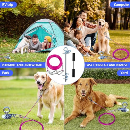 TOPKNOT Dog Tie Out Cable and Stake,(up to 200lbs) 20FT Heavy Duty Cable,360°Swivel Run Anchor- No Tangle,Dog Runner for Yard,Ideal for Outdoor Camping - size: dog stake+20ft/200lbs