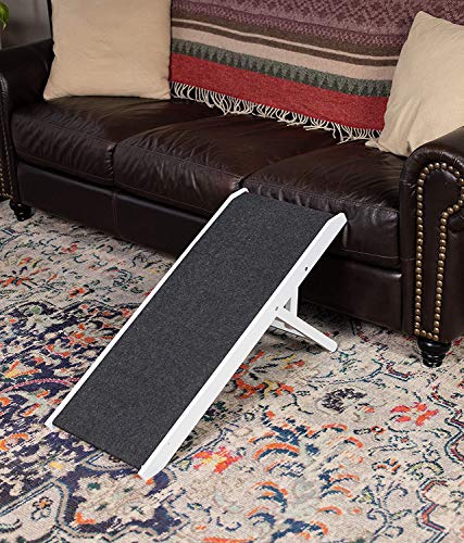 BIRDROCK HOME Adjustable Pet Ramp for Small Dogs, Cats, Puppies - Foldable Wooden Dog Ramp for Couch, Bed, Car - Indoor or Outdoor- Safe, Portable, Non-Slip Carpet - 16", White