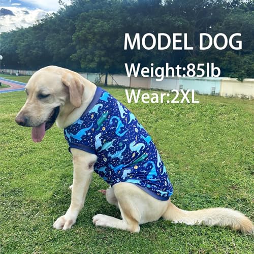 Dog Navy Sleeveless T Shirts with Universe Dinosaur Pattern Printed Soft Vest for Large Dogs (L, Vest) - color: Navy, size: Large