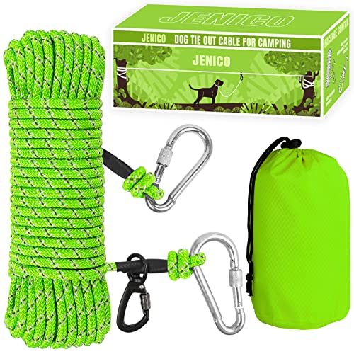 Dog Tie Out Cable for Camping - 50ft/70ft/100ft Portable Reflective Overhead Trolley System for Dogs up to 300lbs - Dog Lead for Yard Camping | Parks | Outdoor Events Green - color: Green, size: 100FT
