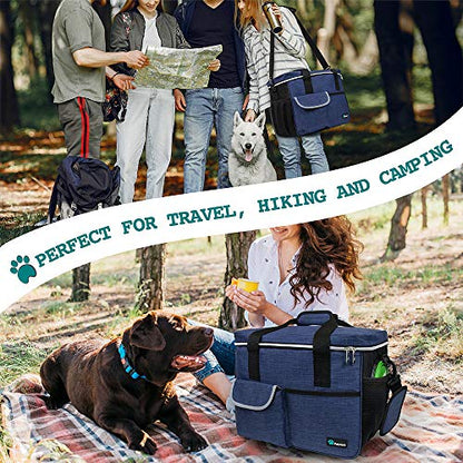 PetAmi Dog Travel Bag Organizer, Pet Travel Kit with 2 Food Containers & 2 Collapsible Dog Bowls, Pet Supplies Tote with Luggage Sleeve, Weekend Road Trip Camping Essentials, Navy Blue, Large - color: Navy, size: Large - 15.5"L x 9.5"W x 14.0"H