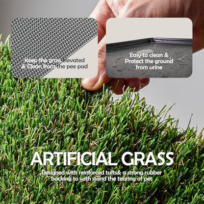 MEEXPAWS Dog Grass Pee Pads for Dogs with Tray | Extra Small 17 x 13 in for Puppy Less Than 6 lbs | 2× Artificial Grass Pads Replacement | Rapid Drainage | Indoor Dog Litter Box | Hemmed Edge - size: Small - 18 x 14 inch