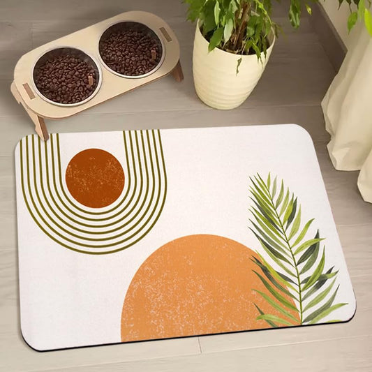 Dog Food Mats for Floors Waterproof, Cat Water Bowl Mats Pet Feeding Absorbent Placemats Bohemia 12 * 20 inch - color: 02Orange, size: 20"L x 12"W