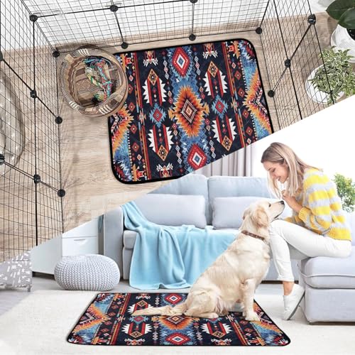 Qilmy Aztec Pet Mat, Waterproof Reusable Dog Training Pad Anti-Slip Pet Creat Pad for Small Medium Large Dogs and Cats - size: Medium+Large