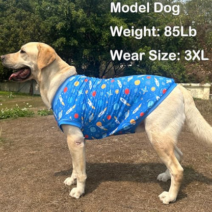 Pet Dog Blue Sleeveless T Shirts with Spacecraft Pattern Printed pet Clothes Soft Breathable Vest for Large Dogs X-Large, Bule - color: Blue, size: XL